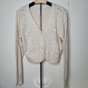 Jessica Simpson Cream Knit Long Sleeve Button Up Cropped Cardigan